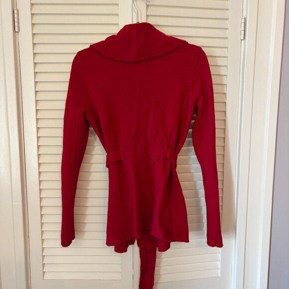 Cabi women's cardigan sweater jacket medium snap closure tie shawl collar red - Picture 8 of 13